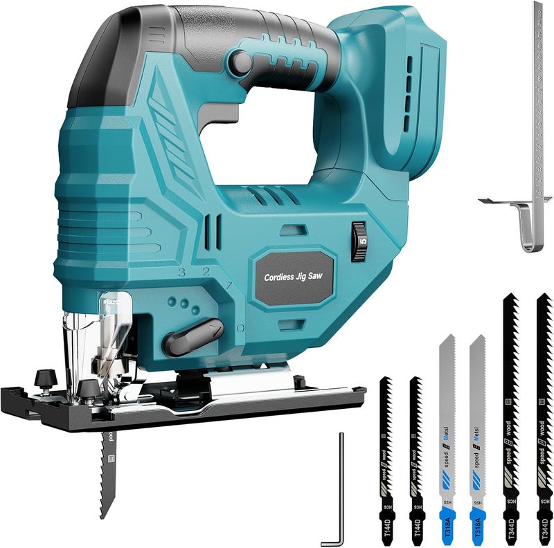 Fledukten Cordless Jigsaw Compatible with Makita 18V Battery, Brushless Motor, 7-Speed Variable Control, 3200 RPM, 800W Power, Guide Rail, 0–45° Bevel, LED Light, 6 Blades (Tool Only) - Image 1